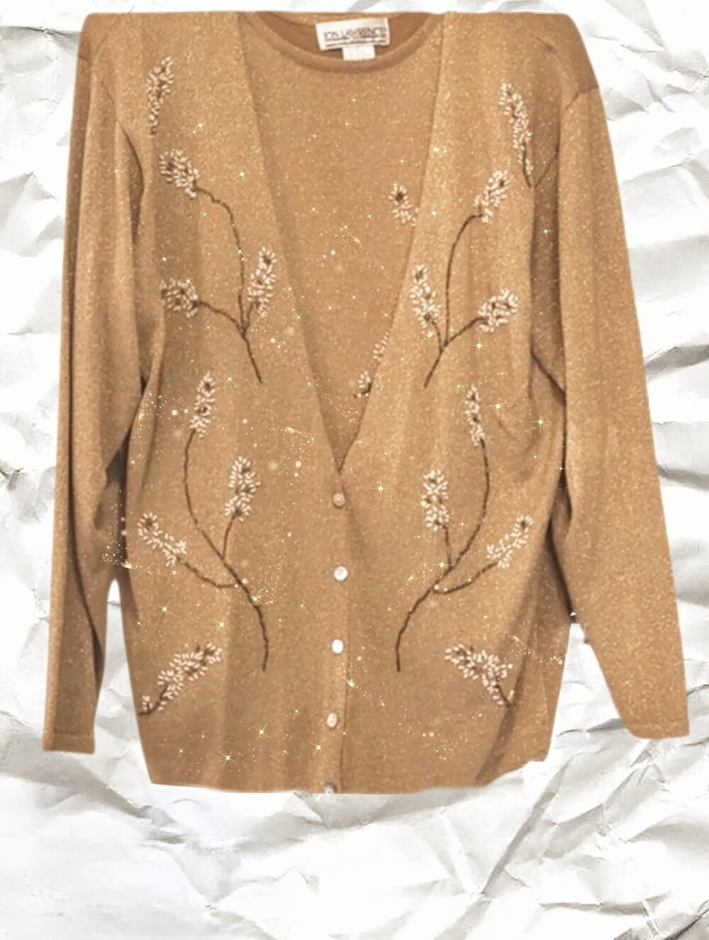 Set of 2 Vintage Embellished Sparkling Gold Cardigan Sweater